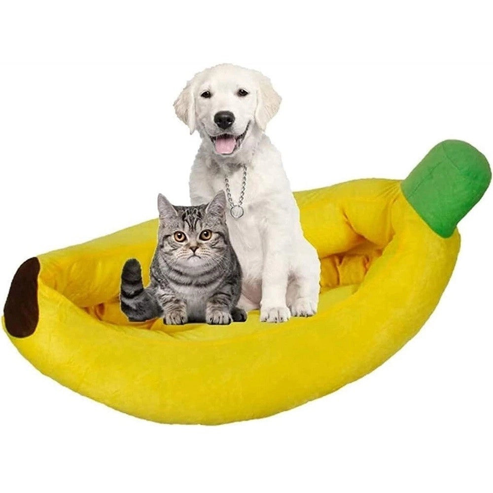 Trade Shop - Cuccia Banana Letto Morbido Per Gatto Cane Cuscino Inverno Peluche Nido 85x45cm -