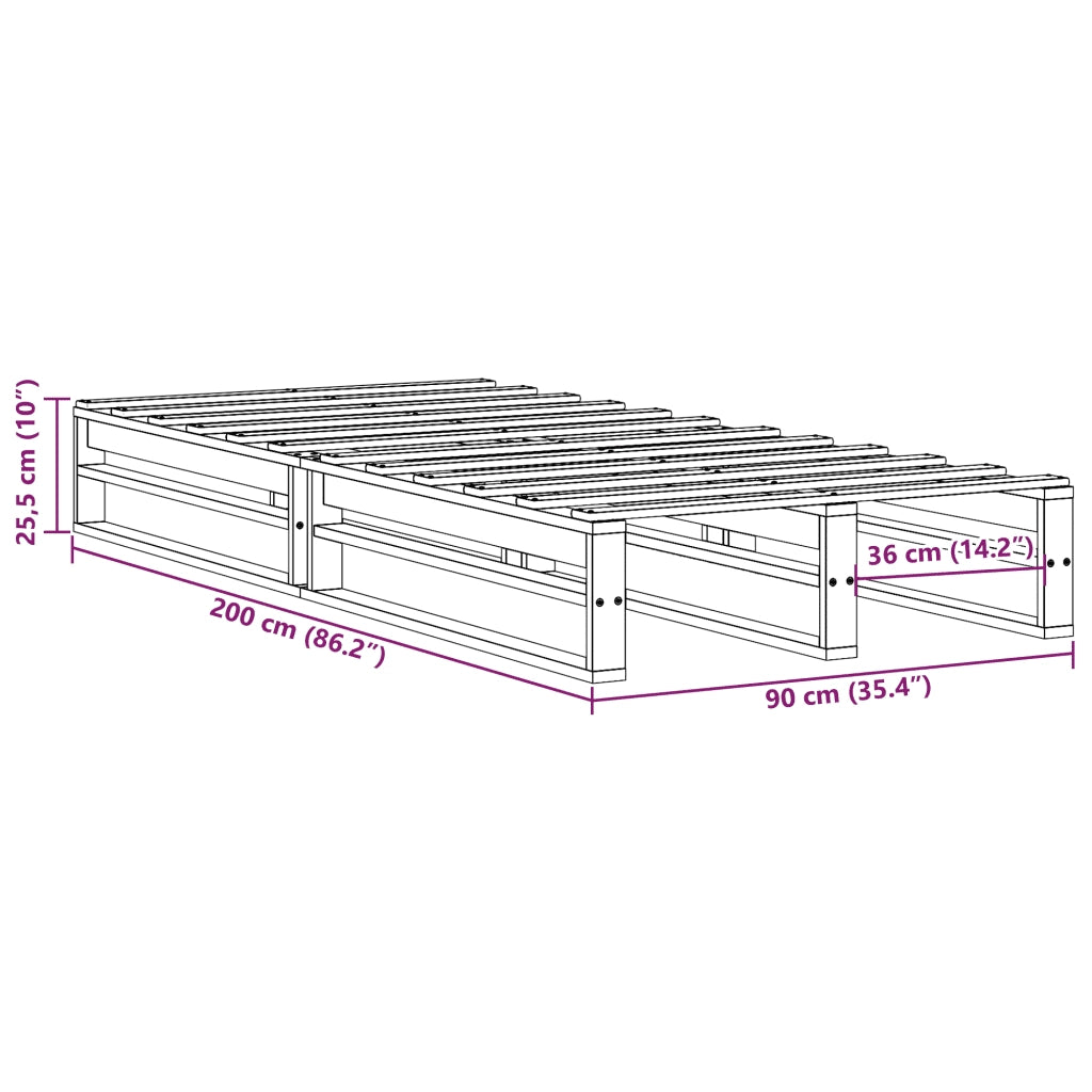 Letto senza Materasso-Struttura Letto 90x200 cm in Legno Massello di Pino 791642