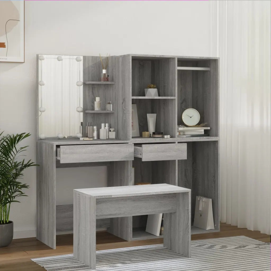 Set Tavolo da Toeletta con LED Grigio Sonoma Legno Multistrato 3114105