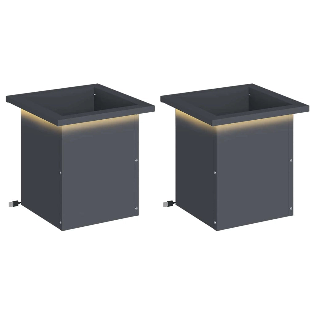 Fioriera da giardino con LED 2 pz Antracite 30 x 30 x 30 cm 8008061