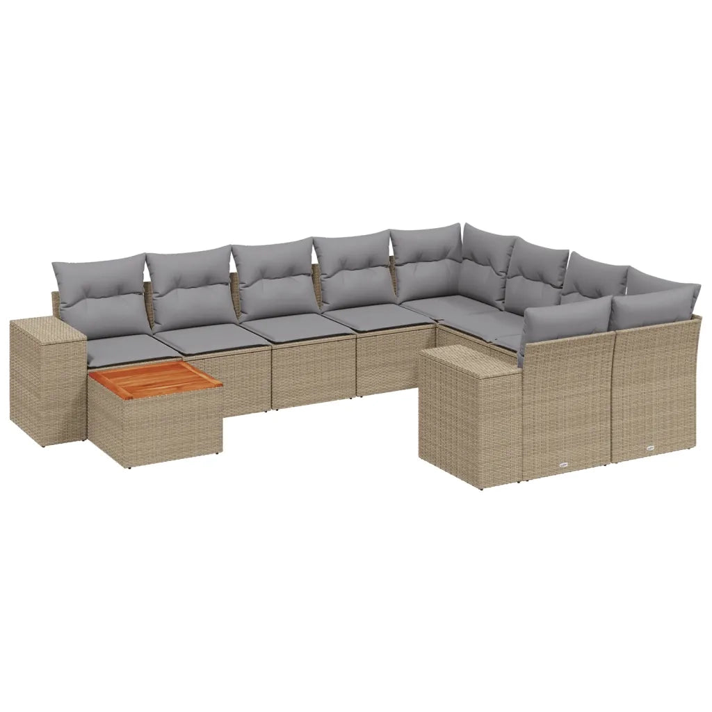 Set Divano da Giardino 10 pz con Cuscini Beige in Polyrattan 3225611
