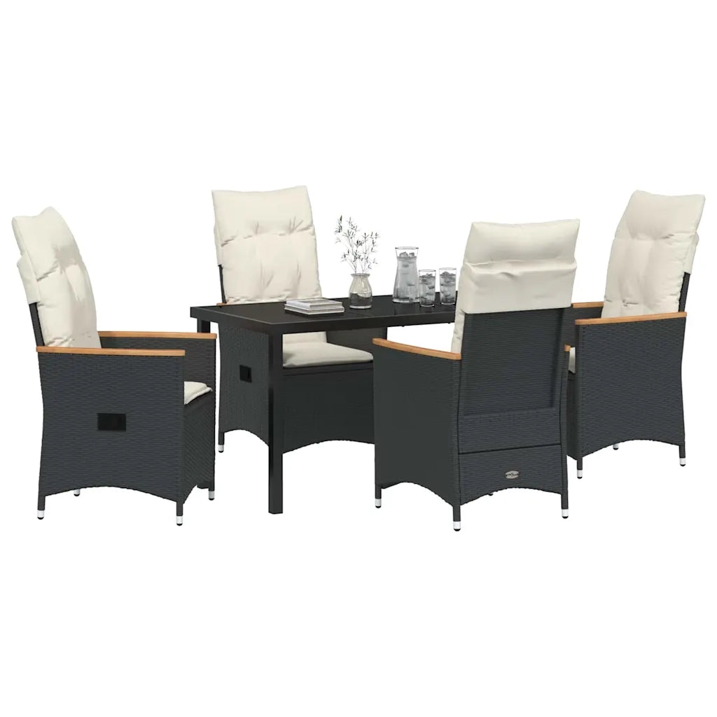 Set da Pranzo per Giardino con cuscino 5 pcs Nero polyrattan