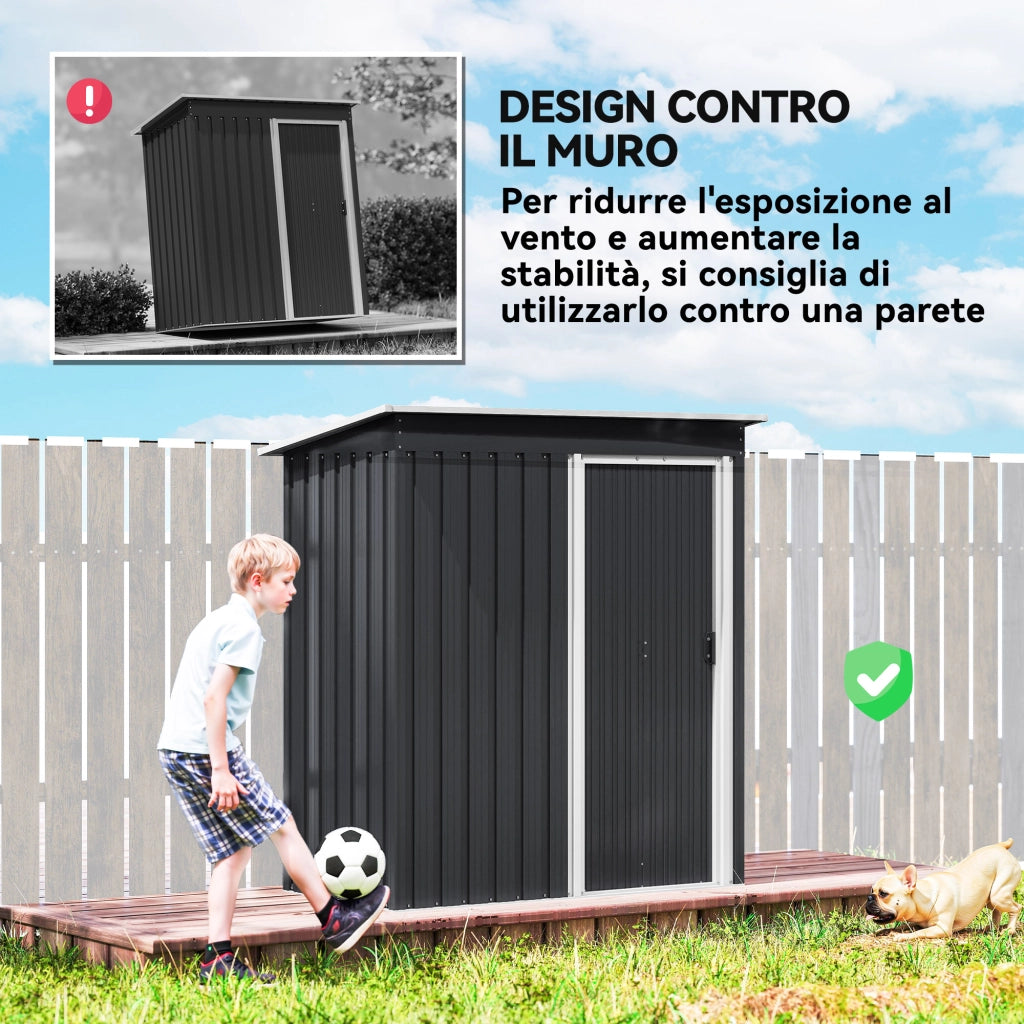 Casetta Attrezzi da Giardino ¨C zephmum ¨C Acciaio Zincato 163x89x182 cm Nero