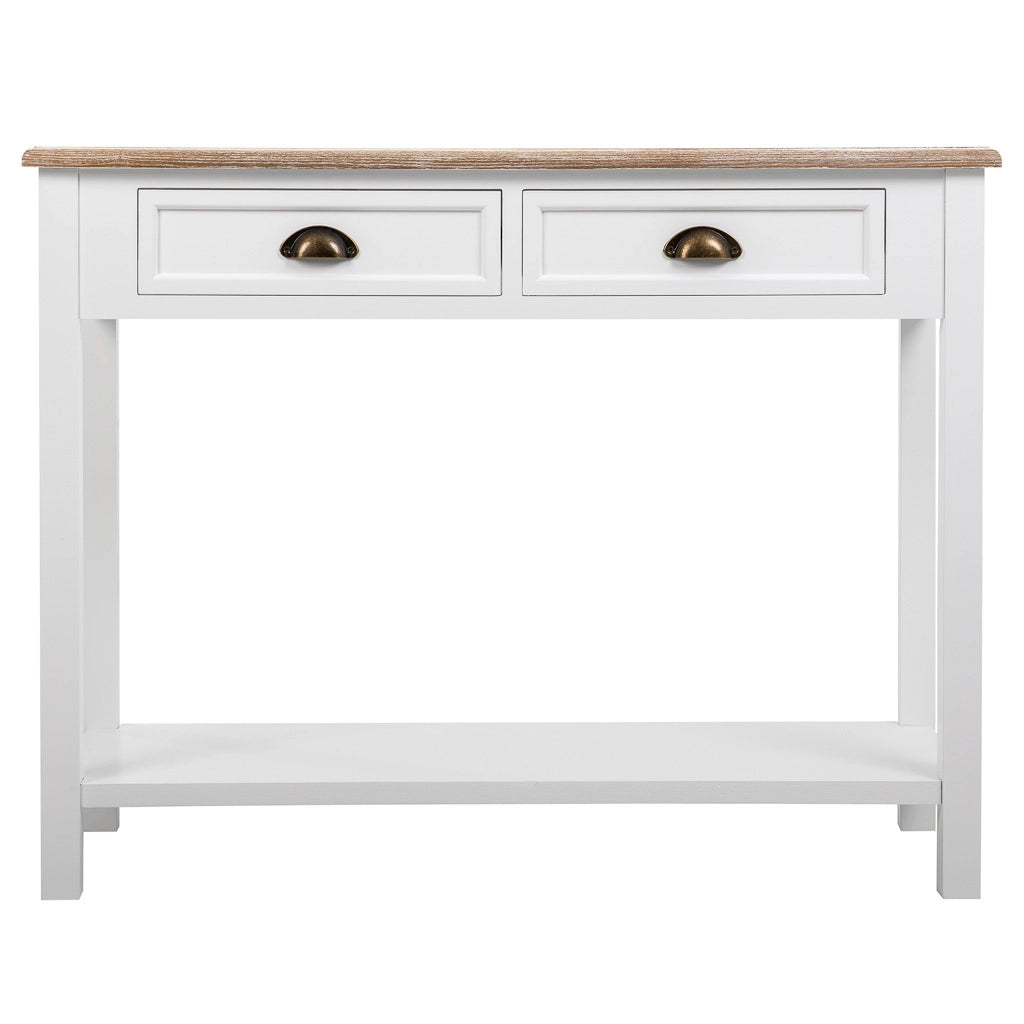 Mobile da ingresso in legno con 2 cassetti e 1 ripiano bianco 100x40x78