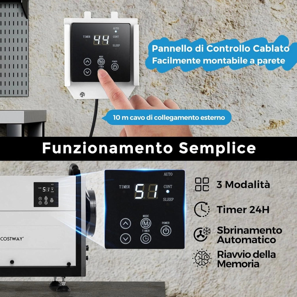 58,5/73,5 L Deumidificatore Commerciale, Deumidificatore Industriale con 3 Modalità e Timer 24H, Sbrinamento Automatico per Cantina Magazzino (58,5 L/giorno Nero)