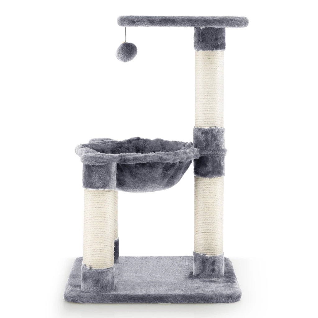 Albero per gatti multilivello con amaca tiragraffi rivestiti ampia piattaforma, Torre di arrampicata Grigio-Alberi Tiragraffi