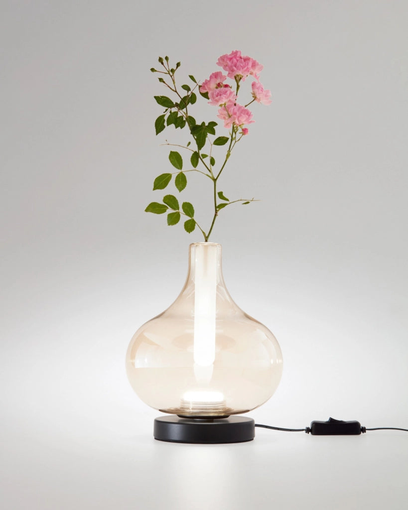 Lampada da Tavolo Crodo Cognac 7W LED Integrato CCT 2700K-3000K-4000K, Regolazione Luce al Tocco, Vetro Borosilicato e Metallo - Crodo