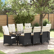 Set da Pranzo da Giardino in 9 Pezzi con Cuscini Nero Polyrattan