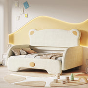 Letto matrimoniale 205x149x106.5 cm con sponde morbide; rete a doghe in legno; velluto beige