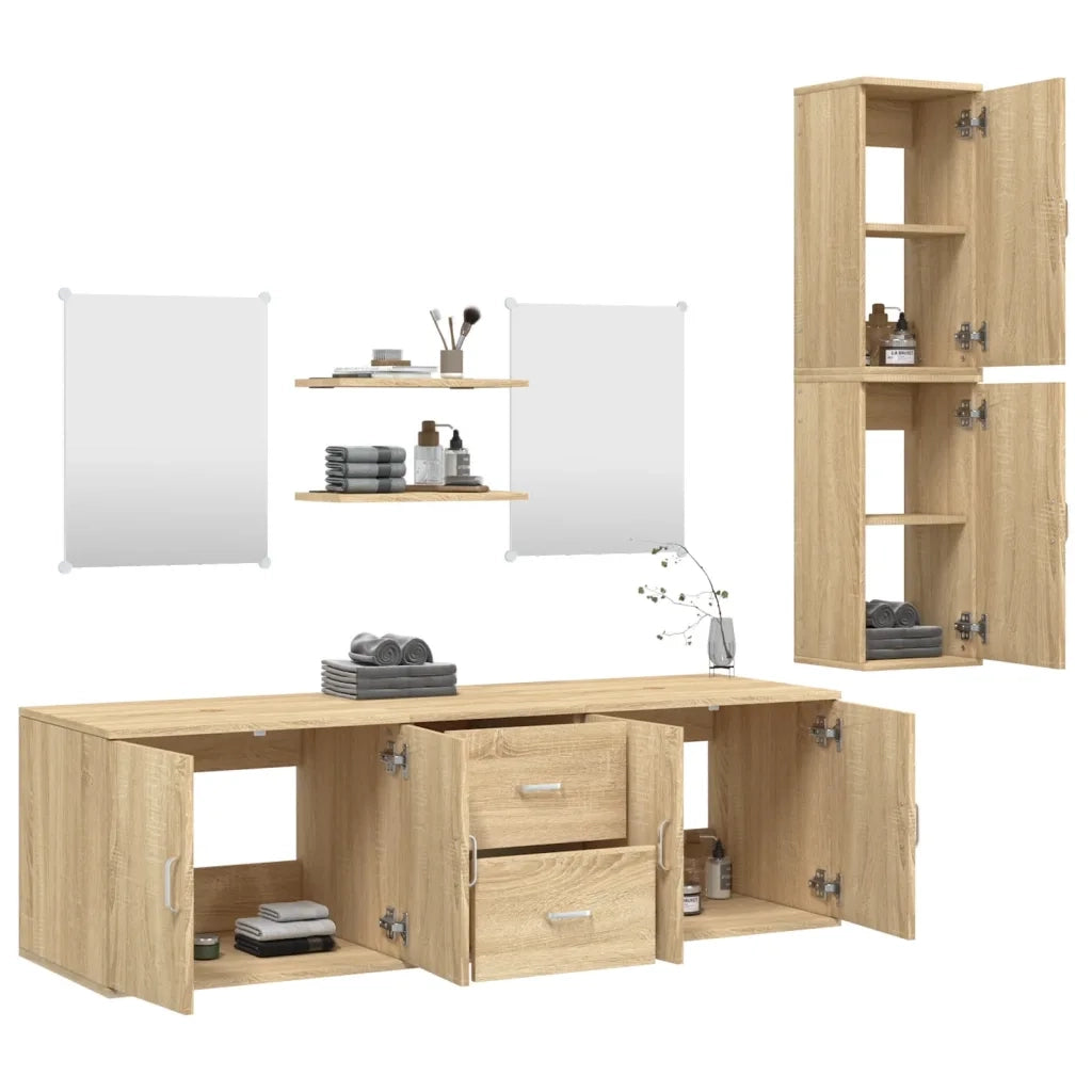 Set Mobili da Bagno | Armadio da bagno 7 pz Rovere in Legno Multistrato