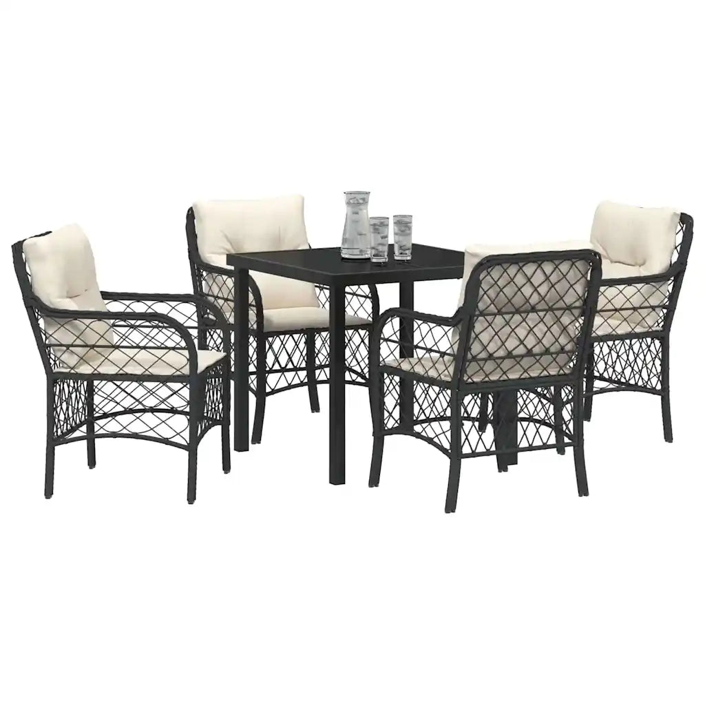 Set da Pranzo per Giardino con cuscino 5 pcs Nero polyrattan 3380198