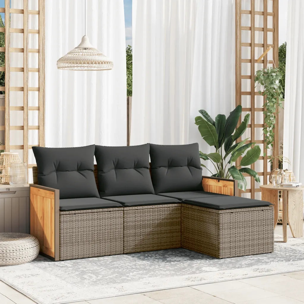 Set Divani da Giardino 4 pz | Set Salotto da Giardino con Cuscini in Polyrattan Grigio