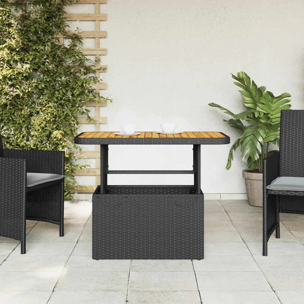 Tavolo da Giardino-Tavolo da esterno Nero 90x55x71cm in Polyrattan e Legno Acacia