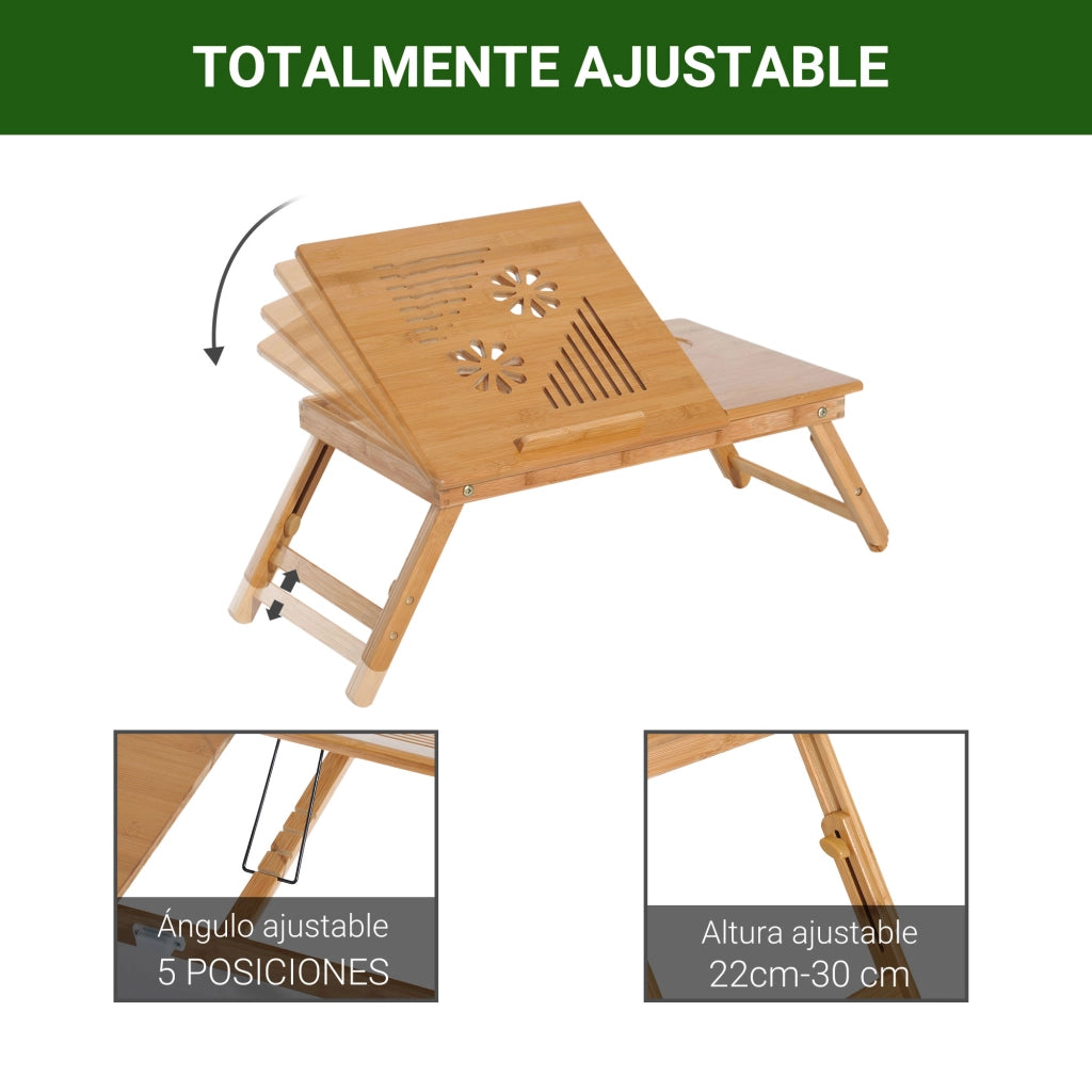 Tavolino da letto in bamb¨´ con cassetto regolabile ¨C zephmum ¨C 55x35x22-32,5cm