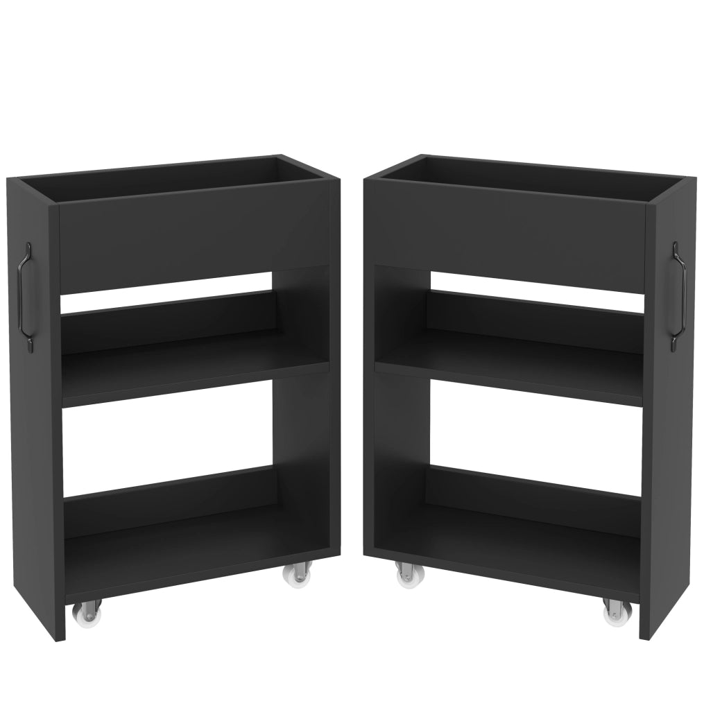 Mobile contenitore su ruote con ripiani aperti e moduli laterali reversibili; 52x50x75 cm; nero