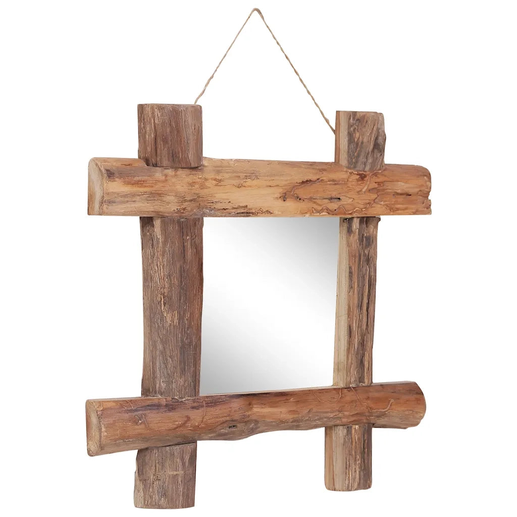 Specchio con Tronchi Naturale 50x50 cm in Teak di Recupero 283933