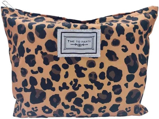 Borsa di cosmetici per donne con disegno di leopardo marrone, organizzatore di trucchi da viaggio con chiusura a righello, borsa di trucchi per bambine e donne