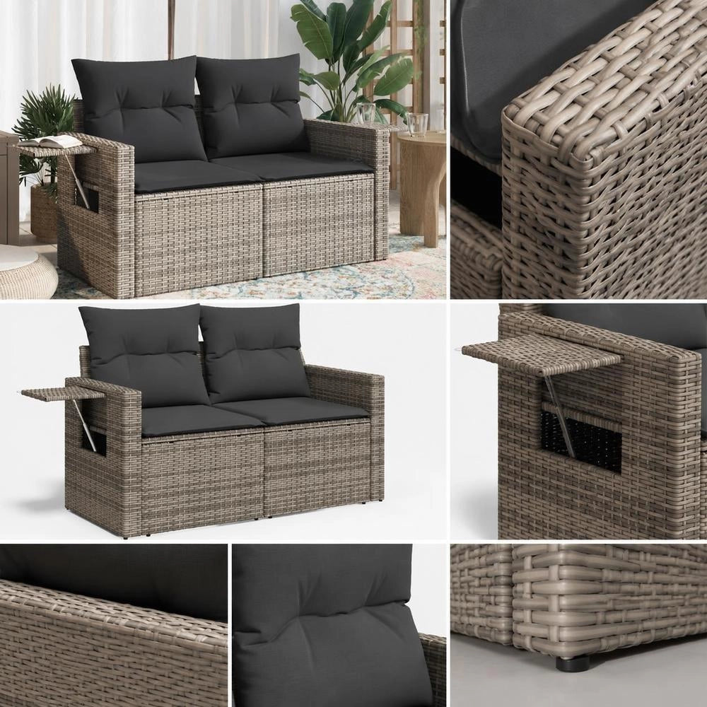 2-seater Garden Sofa With Cushions, Grey Poly Rattan