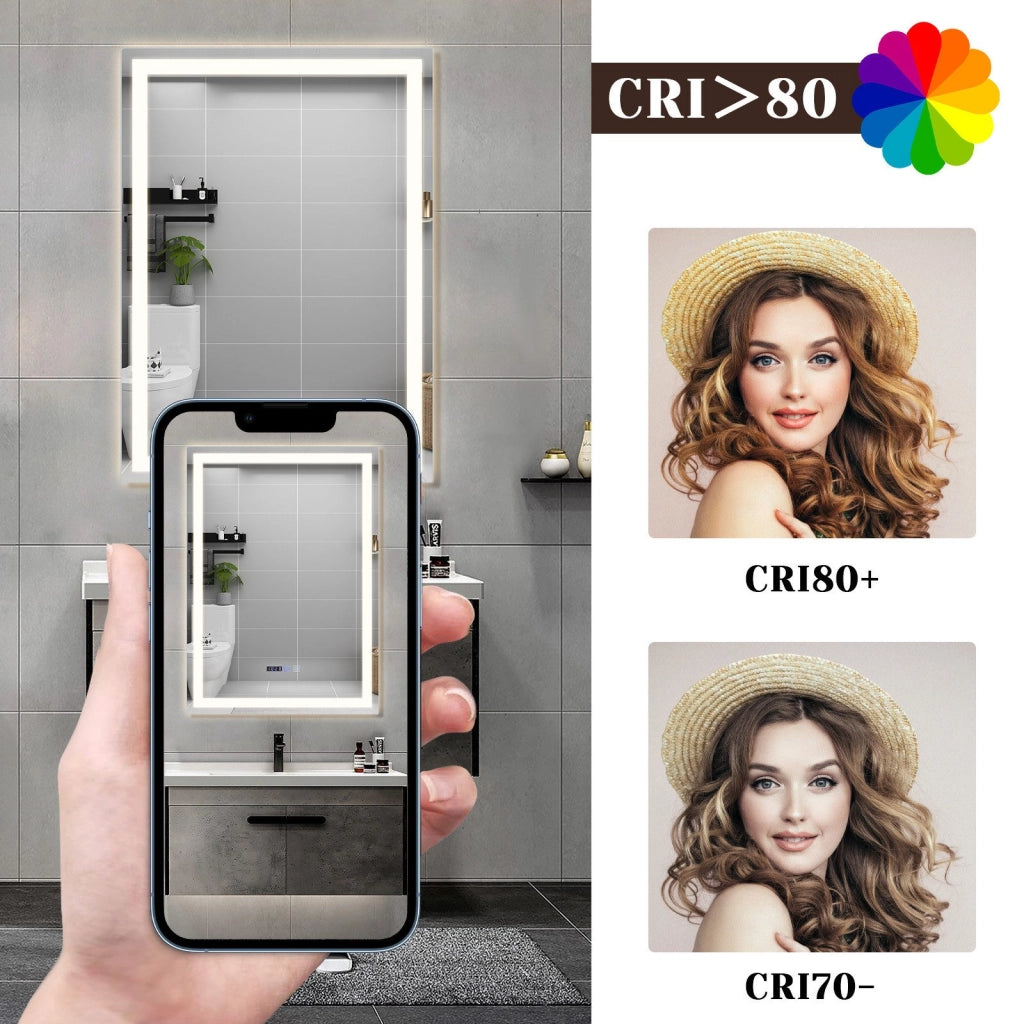 ZMH Specchio da bagno con illuminazione a LED Bagno con funzione touch Specchio da parete bianco