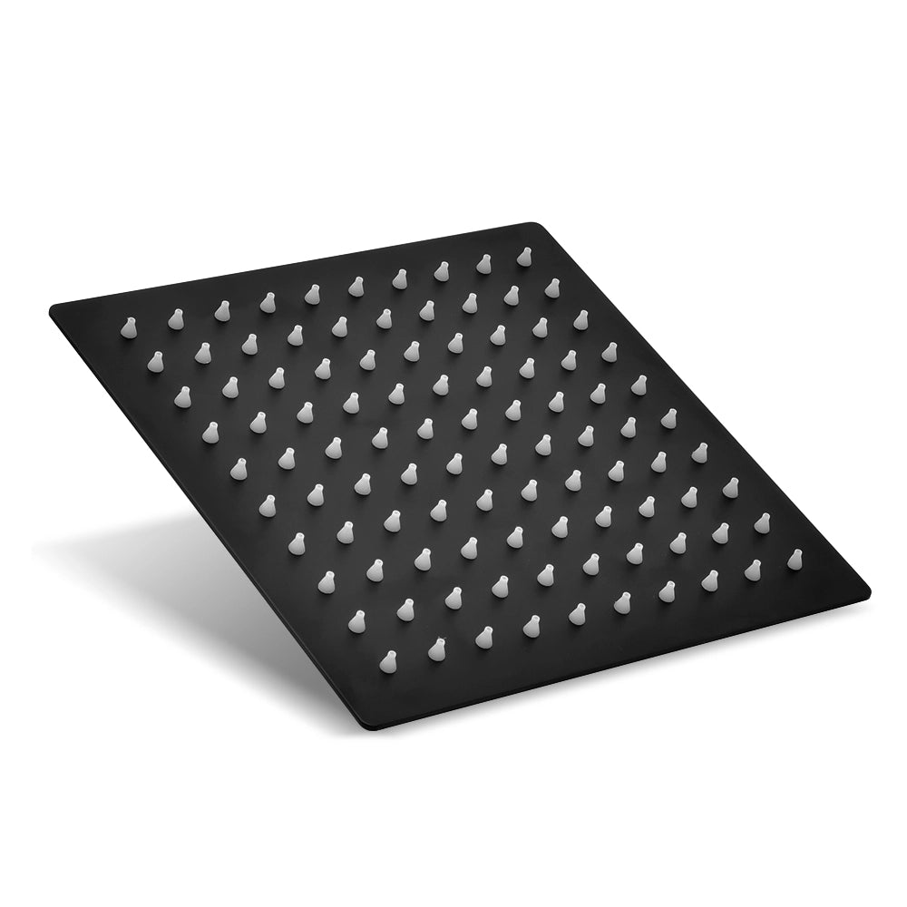 Set doccia soffione quadrato 30x30cm in acciaio inox e braccio 30cm nero opaco