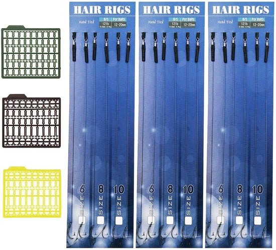Kit di attrezzatura per la pesca al carpione - 18 pezzi di sistema di attacco - 3 misure di ganci 6#/8#/10# - Stoppers per le esche in gelatina - Acciaio al carbonio alto - Alta resistenza alla corrosione - Attrezzatura per la pesca