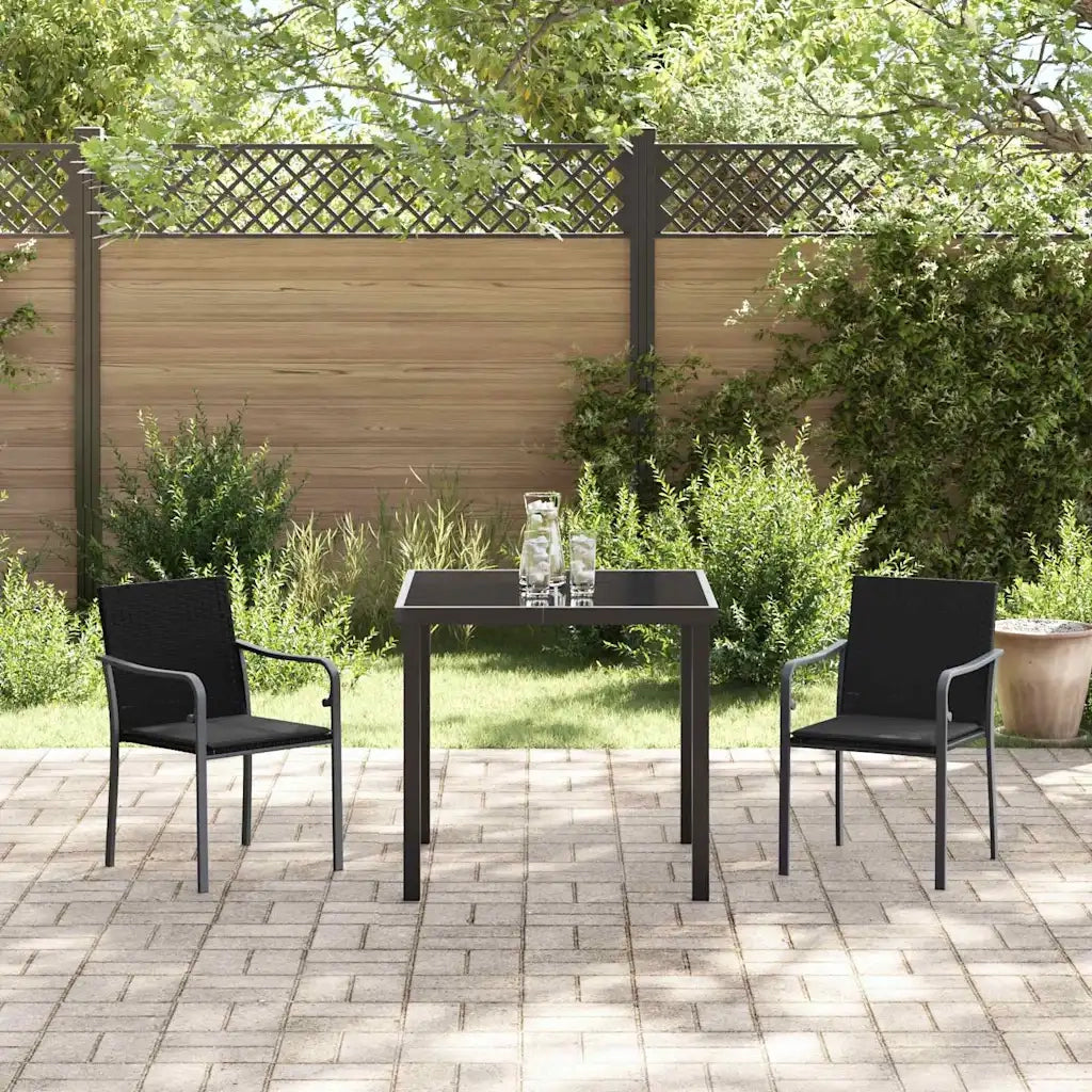 Set da Pranzo per Giardino 3 pcs Nero e Grigio Rattan in PE