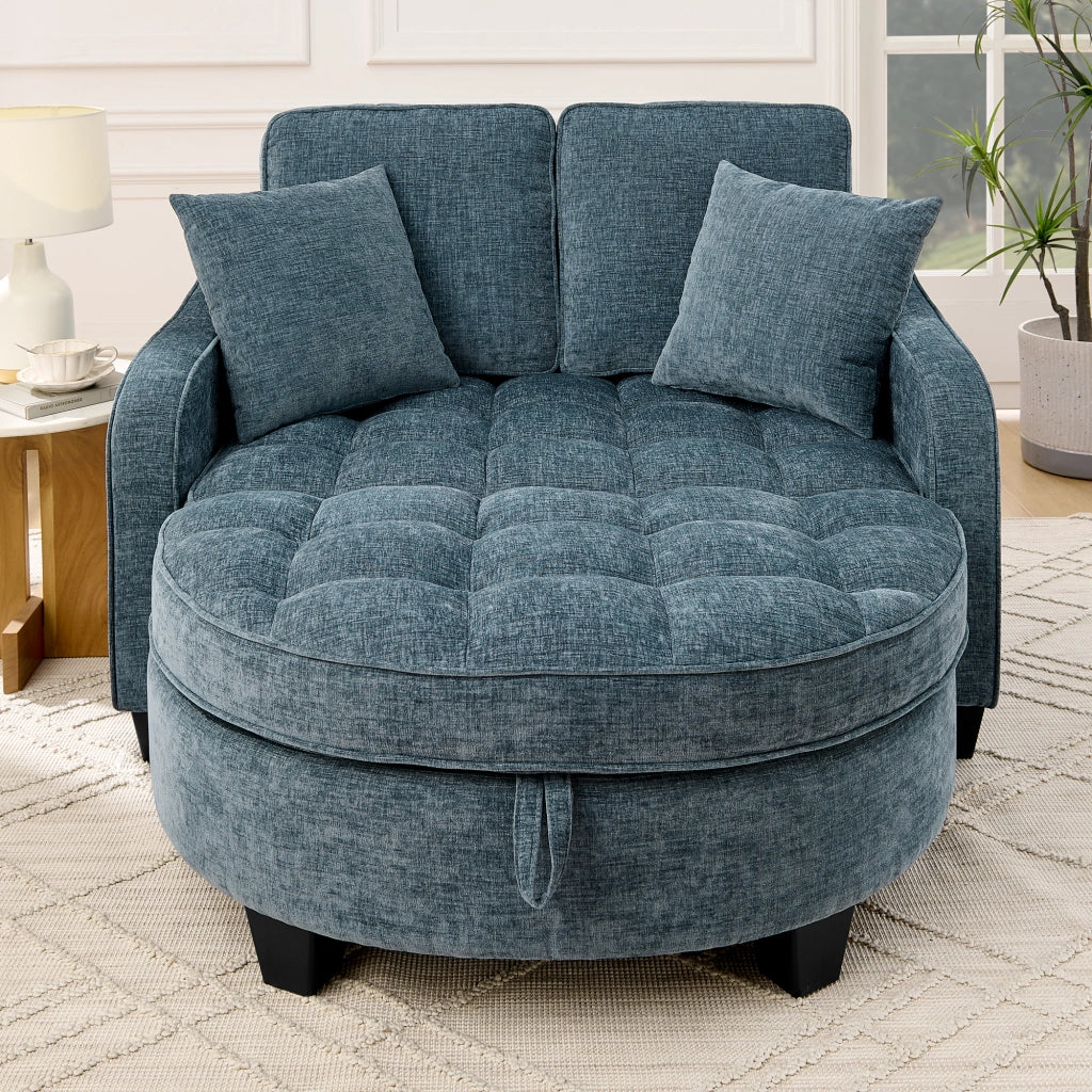 Divano convertibile 3 in 1 con contenitore e cuscino, in eucalipto, Blu 132 × 129 × 93 cm