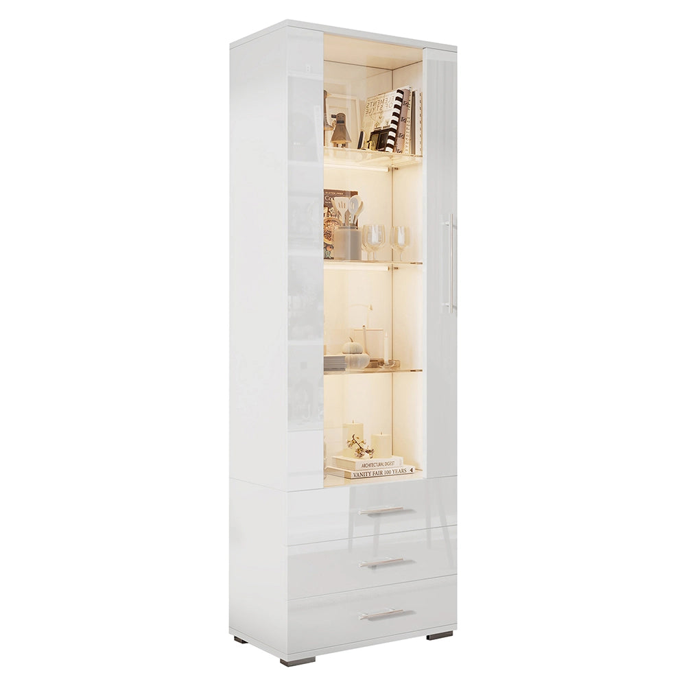 Vetrina bianca brillante con illuminazione LED - Xylo - 60x35x180cm - 3 cassetti