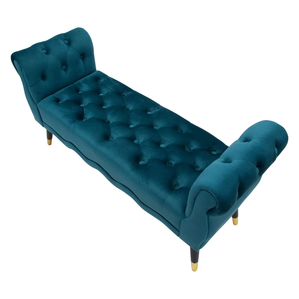 Humahu, Panca in Velluto, con Braccioli e Dettagli Dorati, 120x40x60h cm blu Ottanio