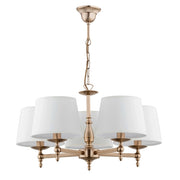 Lampadario sospeso classico oro, paralumi tessuto, 5xE14 Alfa
