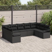 Set Divano da Giardino  9 Pezzi con Cuscini Nero Polirattan