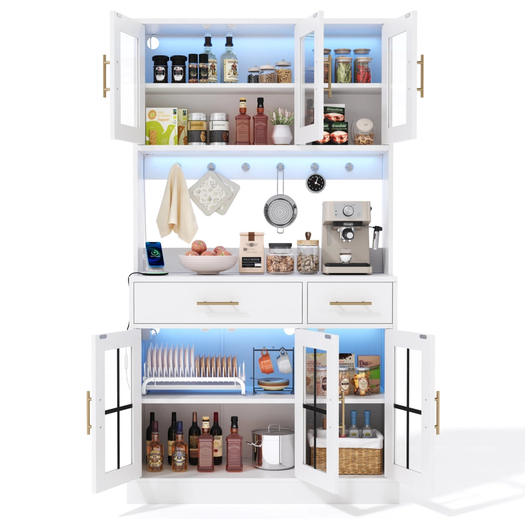 Credenza da cucina con illuminazione LED APP; 6 ante e 2 cassetti; 180 cm; bianco in MDF