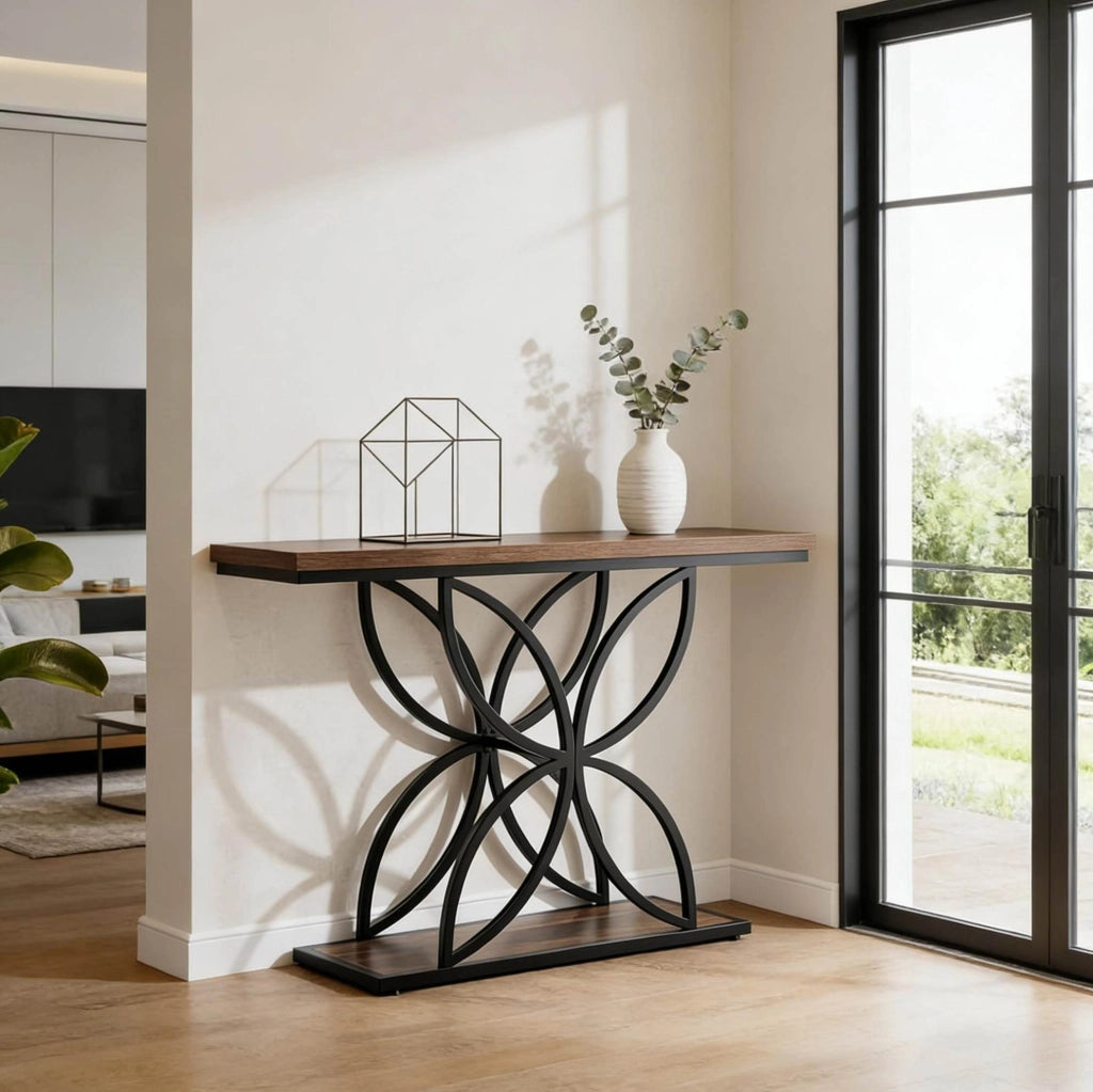 Tavolo consolle industriale in MDF e metallo nero e marrone