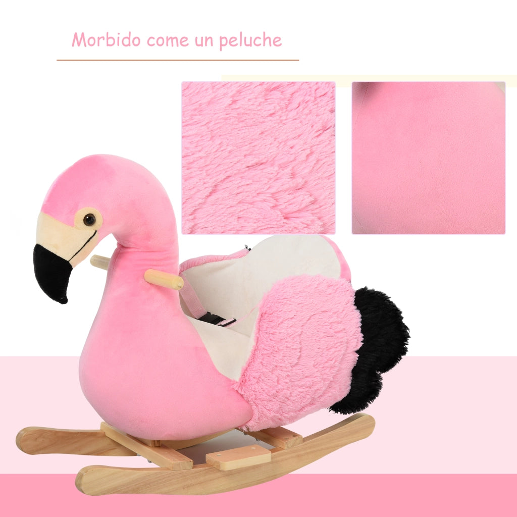 Cavallo a Dondolo per Bambini in Legno con Cinture di Sicurezza ¨C zephmum ¨C Rosa