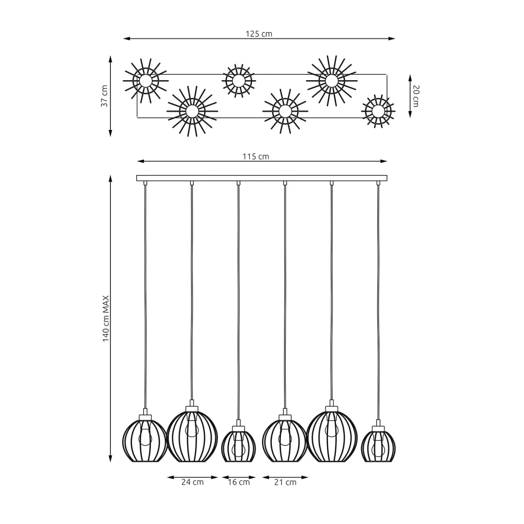 Sospensione Minimal Industrial Hathor 6 Luci Lineari Nera E Oro