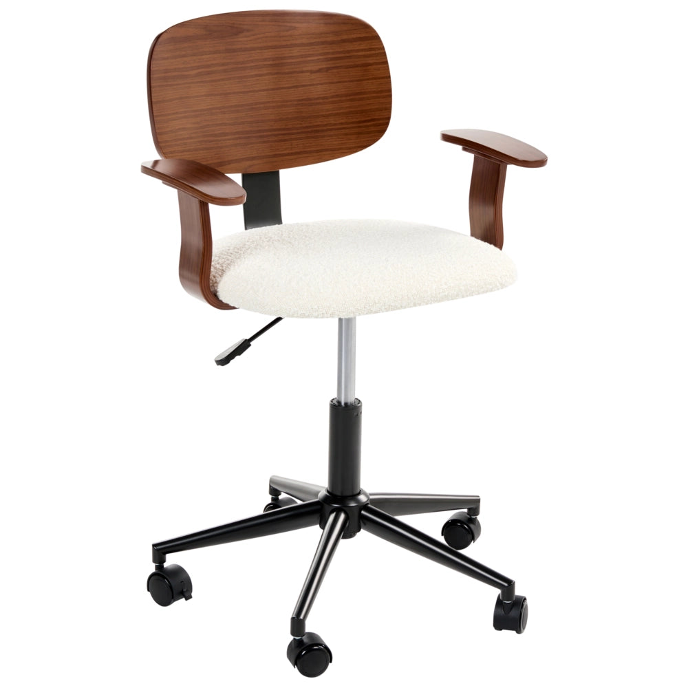 Sedia da ufficio marrone scuro e bianco sporco Seduta bouclé Funzione girevole regolabile Gambe in metallo Mobili da ufficio eleganti