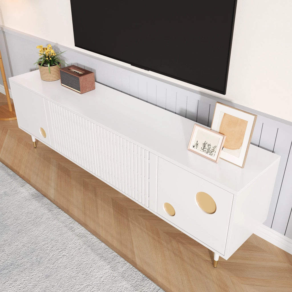 Mobile TV con Ante in Legno Massello e Decoro Oro ¨C MINIMAL ¨C Bianco/Nero