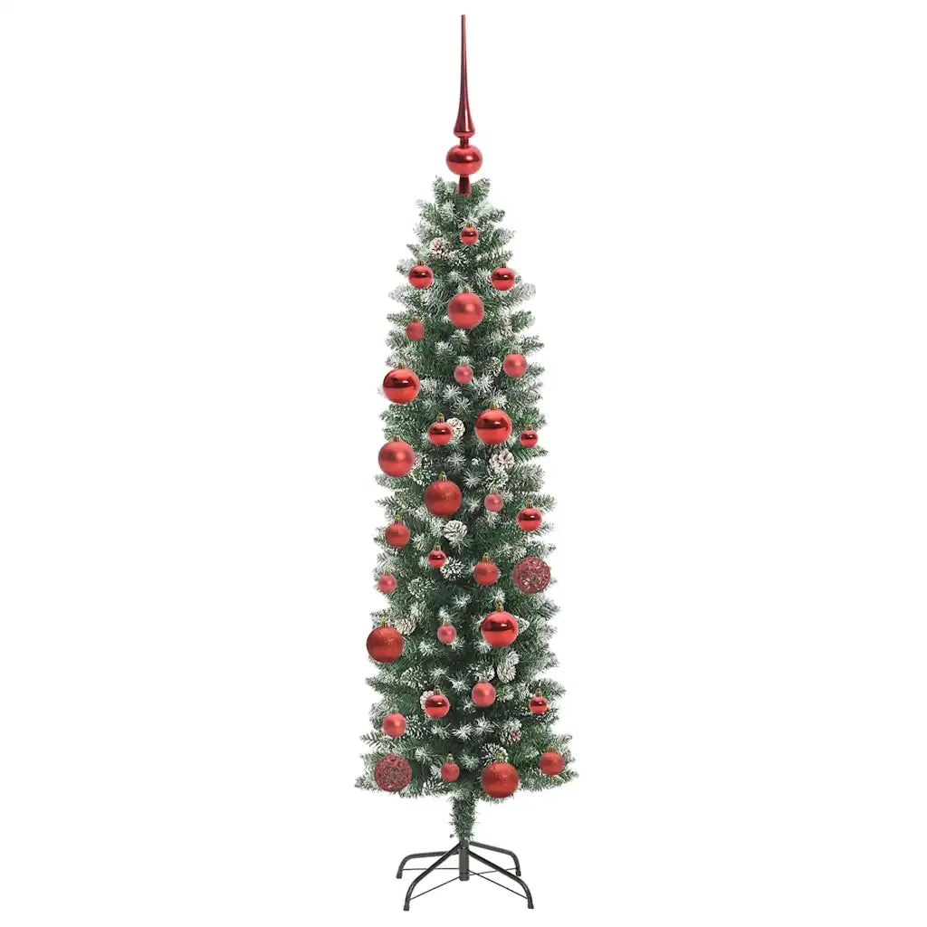 Albero di Natale Artificiale Sottile Verde e Bianco 150 cm