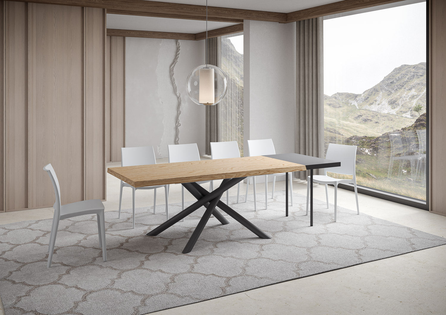 Tavolo Allungabile 180/230x90 cm Vindral Rovere Scortecciato Gambe Antracite