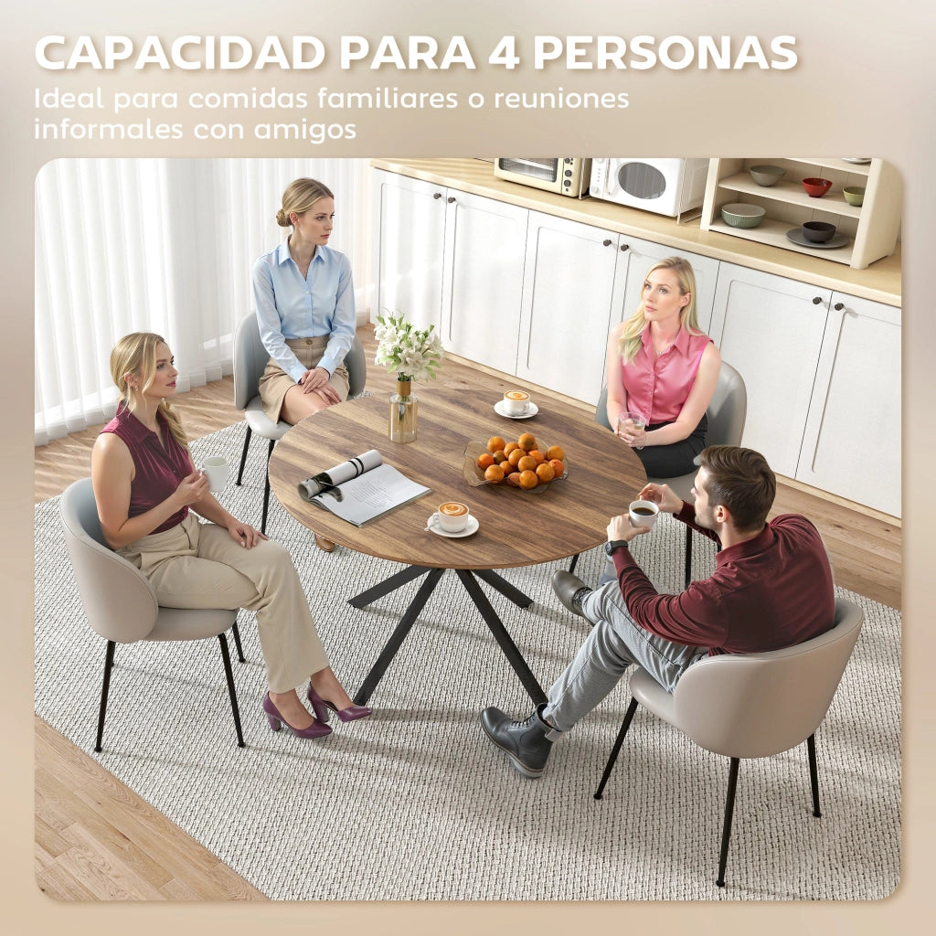 Tavolo da Pranzo Rotondo per 4 Persone ¨C Zephmum ¨C Acciaio, Marrone, ?120x75 cm