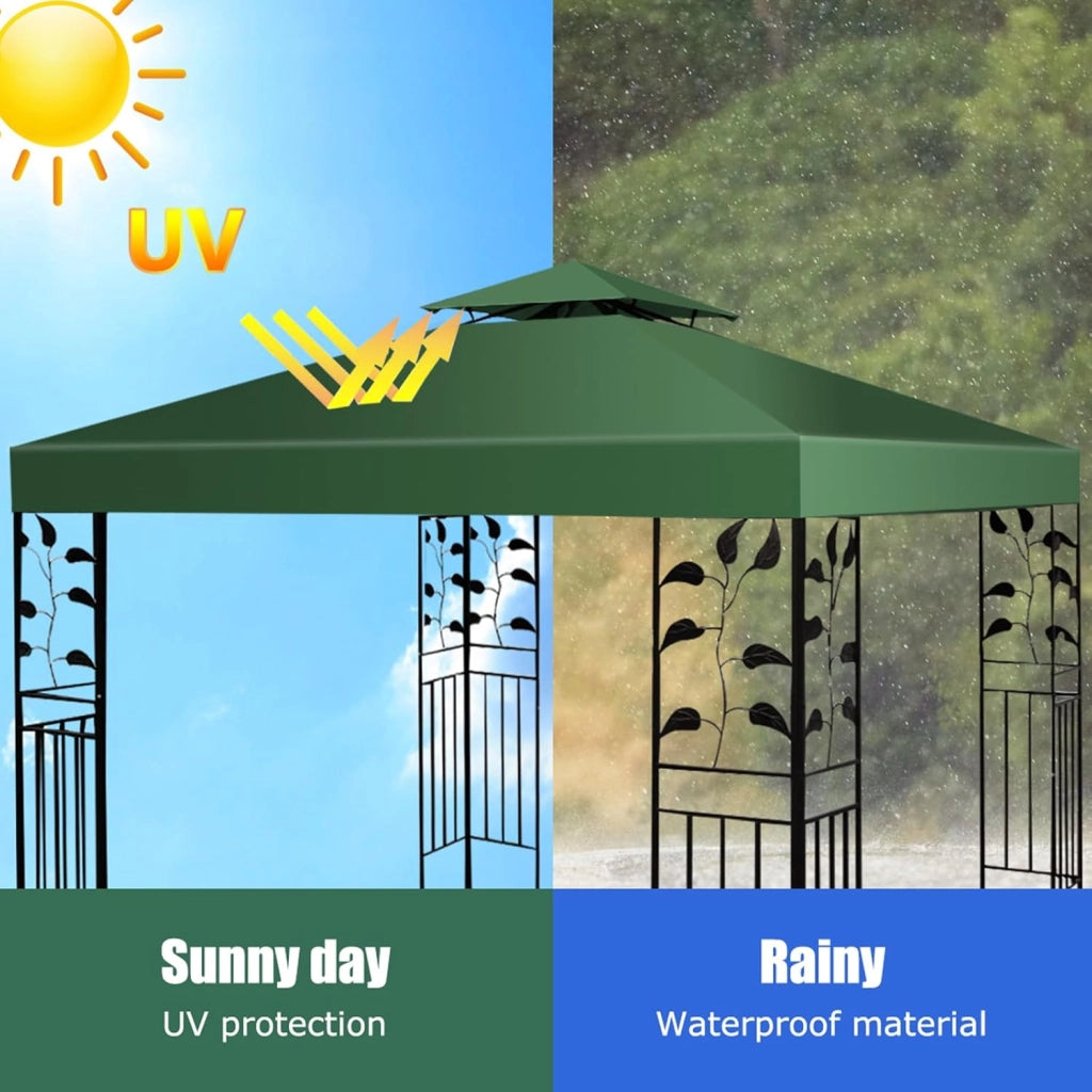 Tetto Gazebo di Ricambio per Gazebo, 3 x 3 m, per Giardino, Balcone, Spiaggia, Impermeabile, Doppio Tetto, Verde Scuro