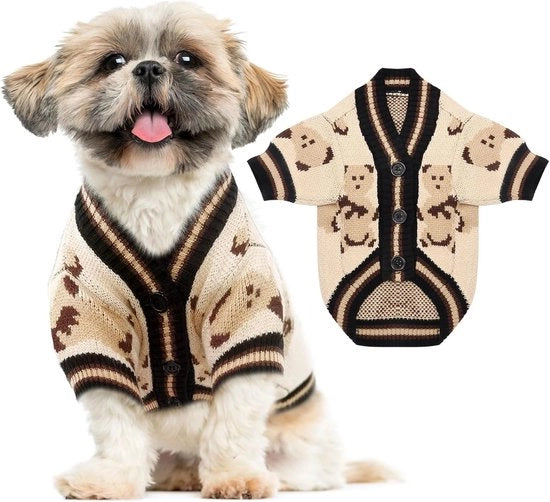 Vestone per piccoli cani, giacca orso per cani piccoli e medi, abbigliamento per cani, bambini, bambine, cuccioli, gatti, set di maglia a maglia, giacca per cani autunnale, abbigliamento per cani caldo, abbigliamento a maglia morbido (beige, L)