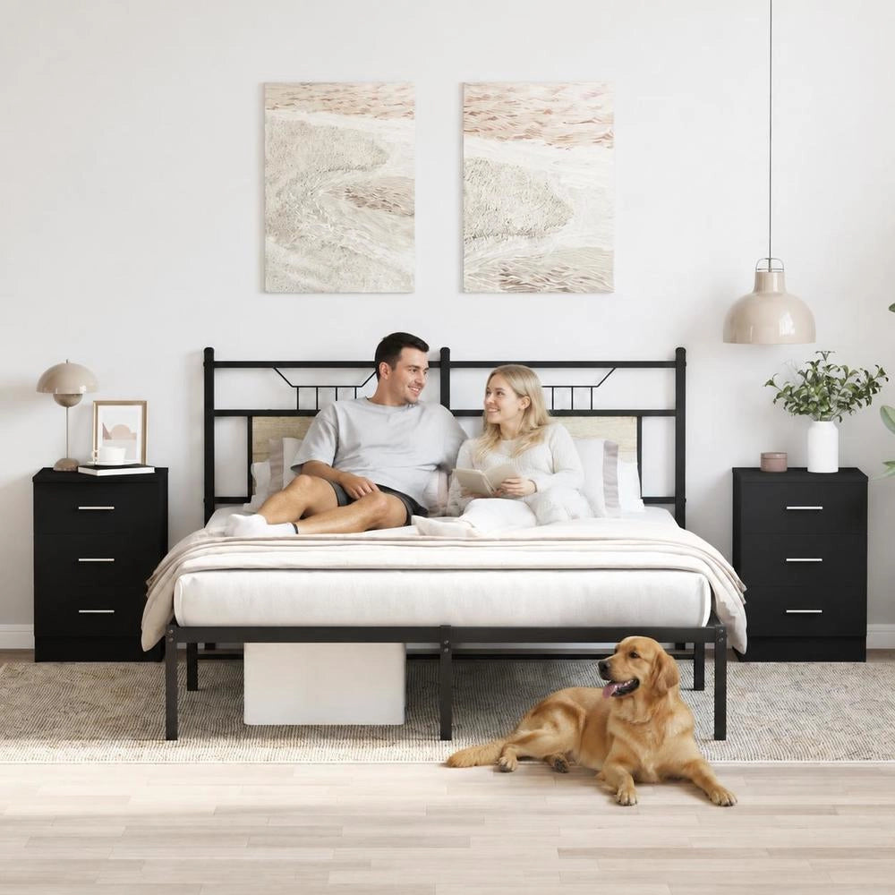 Bedside Tables 2 Pcs. Black 38x35x56 Cm Wood Material