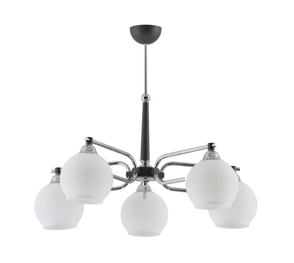 Lampadario AXEL Jupiter nero/cromo 5 luci E27 vetro
