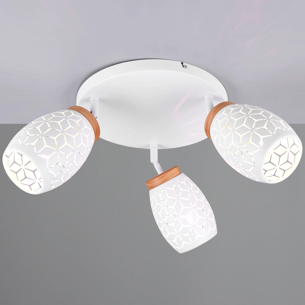 PLAFONIERA 3XE14 BIDAR D.58CM BIANCA/LEGNO