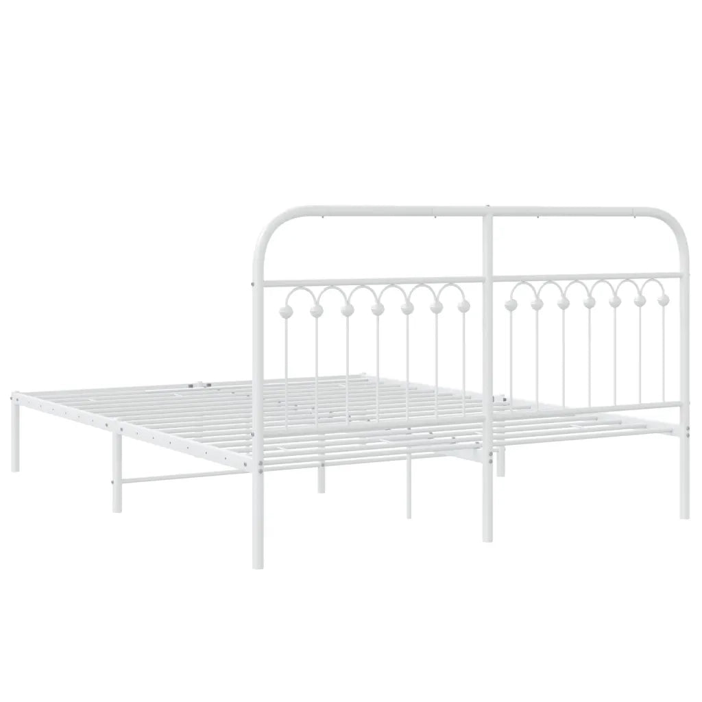 Letto matrimoniale | Letto per adulti | Giroletto con Testiera Metallo Bianco 150x200 cm