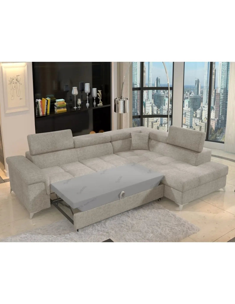 Divano angolare convertibile PALAZZO 4 posti beige – angolo destro con contenitore