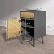 COMODINO CON CASSETTO E ARMADIETTO MODERNO SENZA MANIGLIE, 40X39X69 CM, GRIGIO SCURO E LEGNO