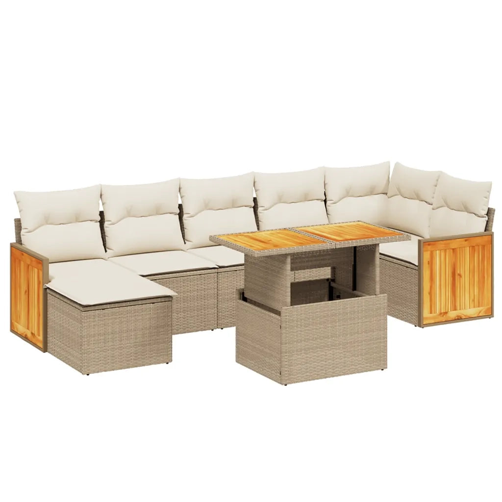 Set Divano da Giardino 8 pz con Cuscini Beige in Polyrattan