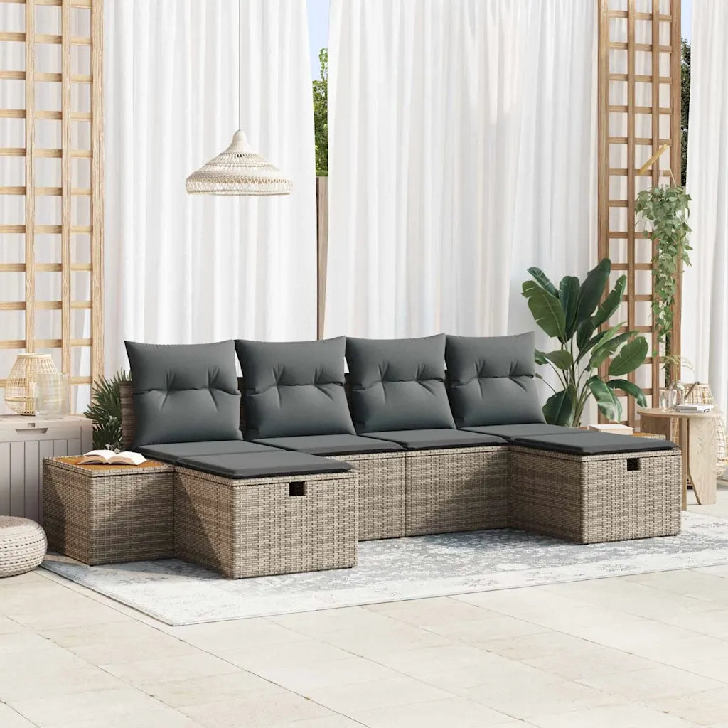 Set Divano da Giardino con cuscino 6 pcs Grigio polyrattan
